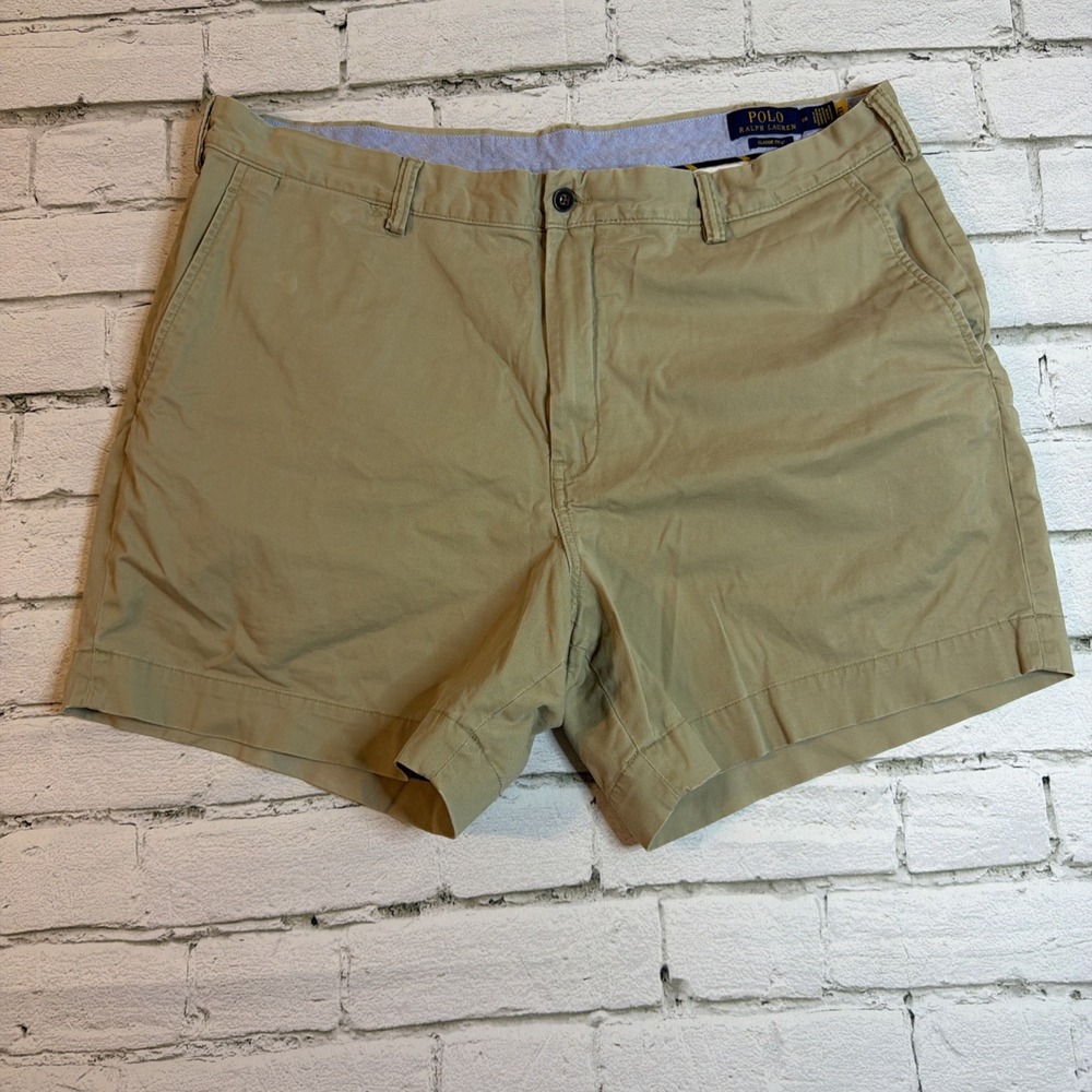 Polo Ralph Lauren Chino Shorts Mens 38 Beige Tan Stretch Classic Fit 5.5 Inseam